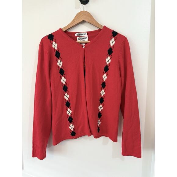 Vintage Pendleton Cardigan And Sweater Set Size Med Argyle Red Silk/Cashmere - Picture 1 of 6